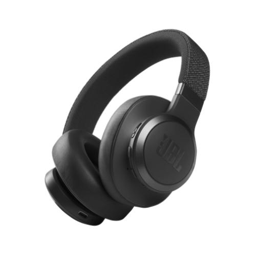 Black over-ear headphones with a sleek design, featuring the JBL logo on the ear cup and a cushioned headband.