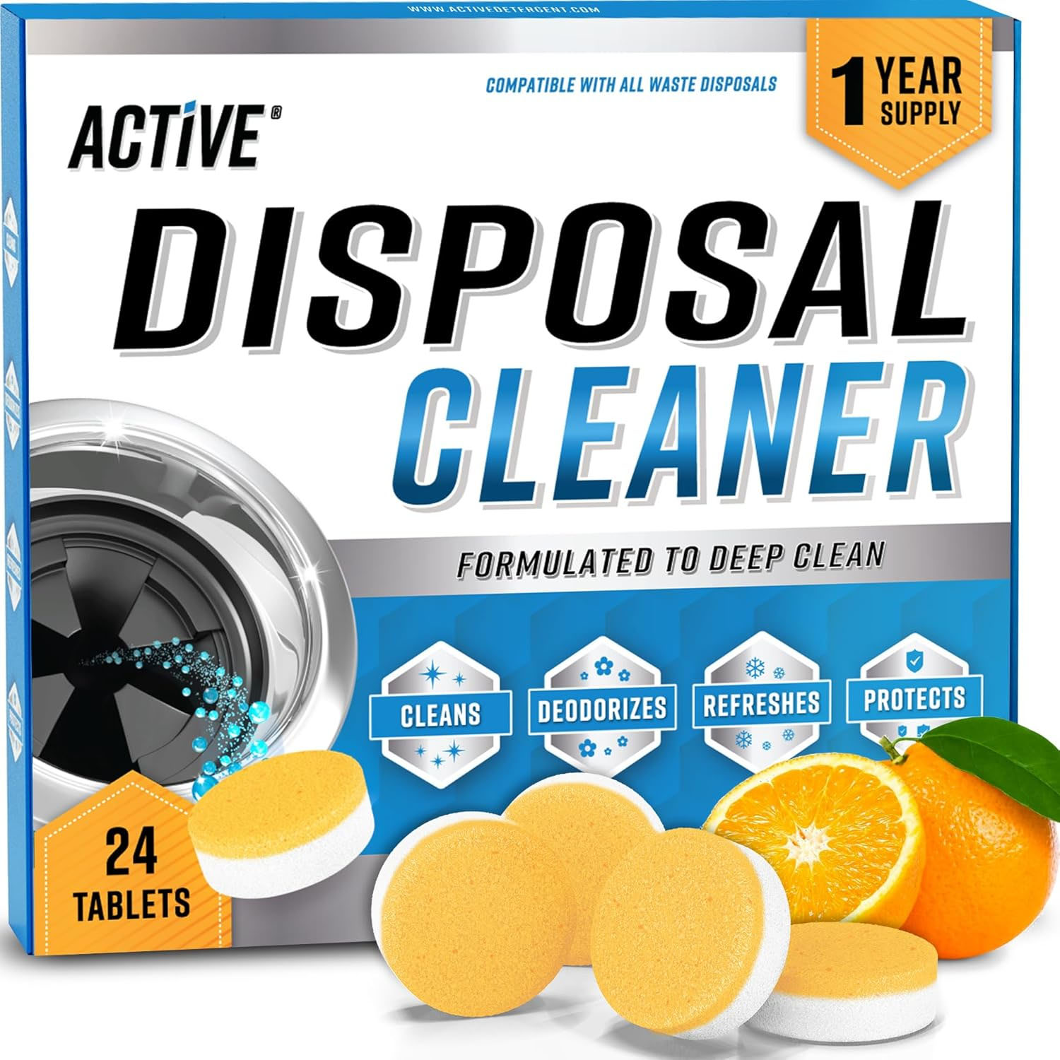 Active Garbage Disposal Cleaner and Deodorizer Tablets, 24-Pack