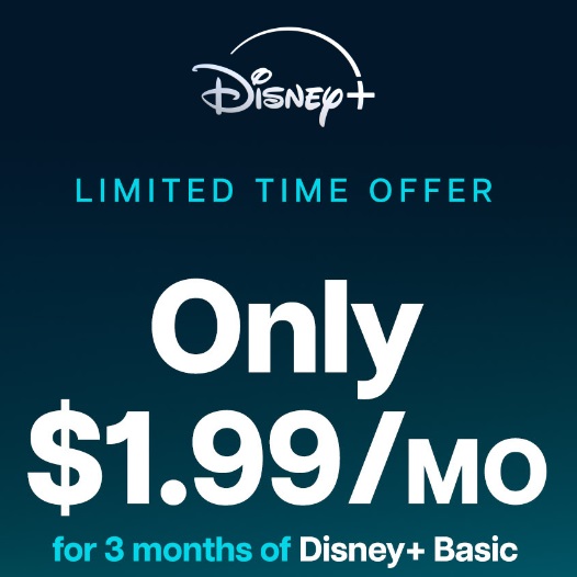 Basic Disney+ Subscription $2 per Month