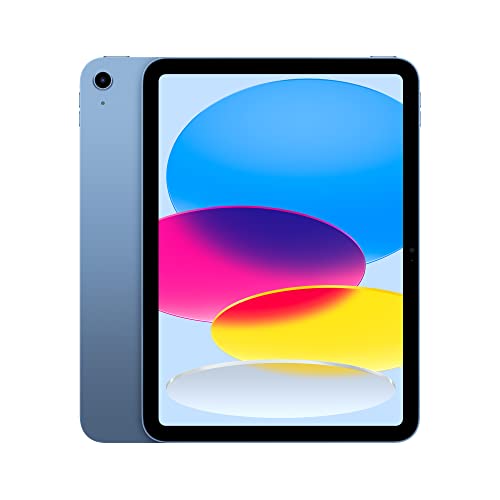Apple iPad featuring a 10.9-inch Retina display with a blue back casing and a camera on the top left corner.