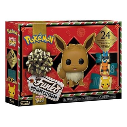 A Pokémon Funko Pop! holiday calendar, featuring 24 miniature figures including Pikachu and Eevee.
