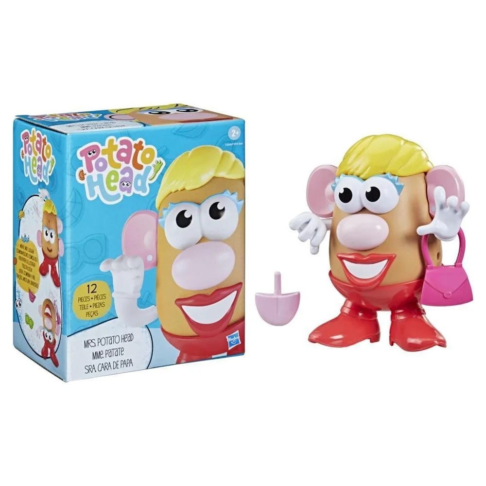 Mrs. Potato Head toy with detachable parts and packaging.