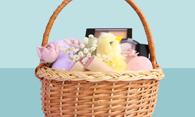 woven easter basket with stuffers