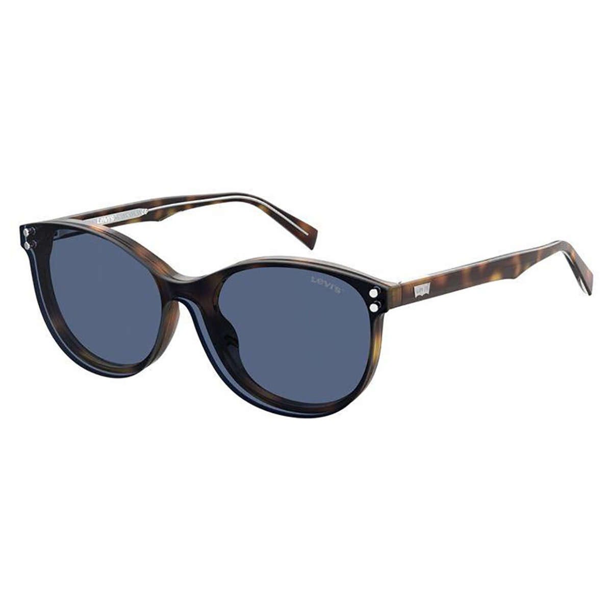 Levi's unisex sunglasses feature a round frame in a tortoiseshell pattern with dark lenses and are embellished with subtle metal accents on the temples.