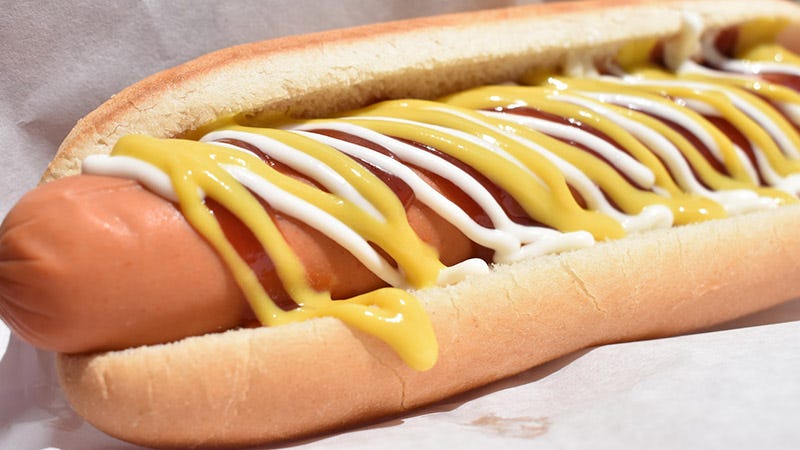 generic condiments on a hot dog
