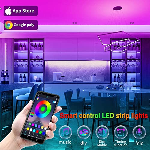 100ft RGB LED Smart Strip Lights, App and Remote Control, 16 Million Colors