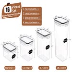 A set of 16 clear plastic food storage containers in four sizes with airtight lids, including four each of 0.8L, 1.4L, 2L, and 2.8L containers.