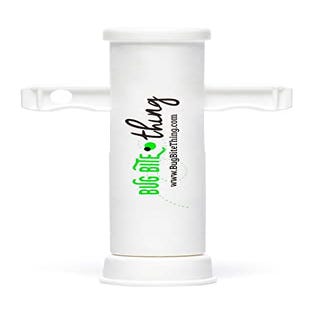 White cylindrical suction tool with green text, designed to extract insect venom, saliva, or other irritants from bug bites or stings.