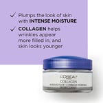 L'Oreal Collagen Moisture Filler in a blue and white jar boasts intense moisture and wrinkle-filling properties for younger-looking skin.