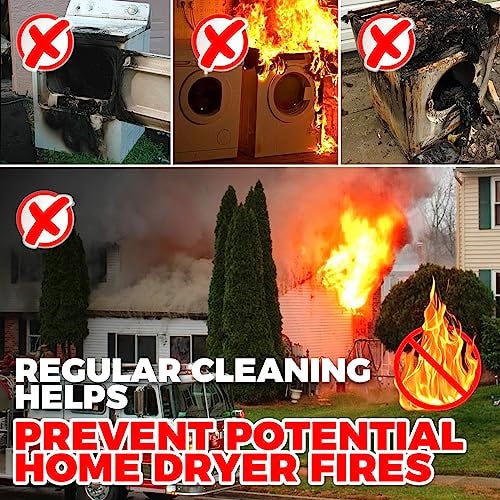 Collage of risky situations tied to unclean dryer vents, emphasizing the importance of regular cleaning to prevent fires.