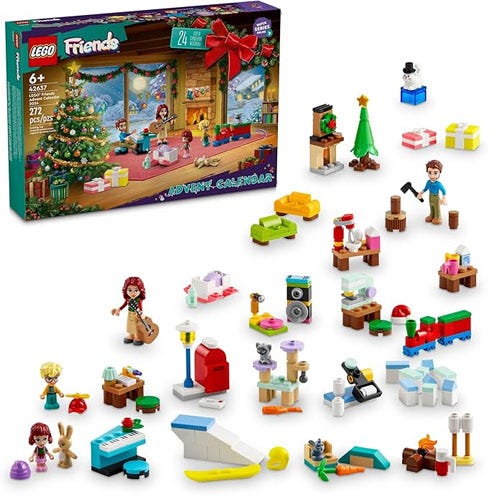 a lego set with various people, trees, and every day objects
