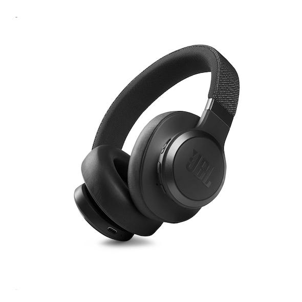 Black over-ear wireless headphones with a padded headband and cushioned ear cups, featuring Active Noise Cancelling (ANC) technology.
