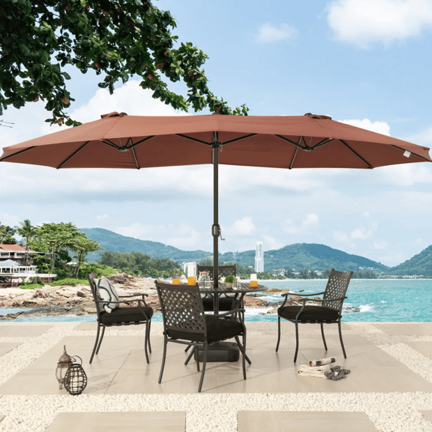 bradsdeals patio umbrella Business & Pleasure Co. The the Patio Umbrella delivers a nostalgic coastal European aesthetic with superior quality and technical design 10' Cantilever Umbrella with Base