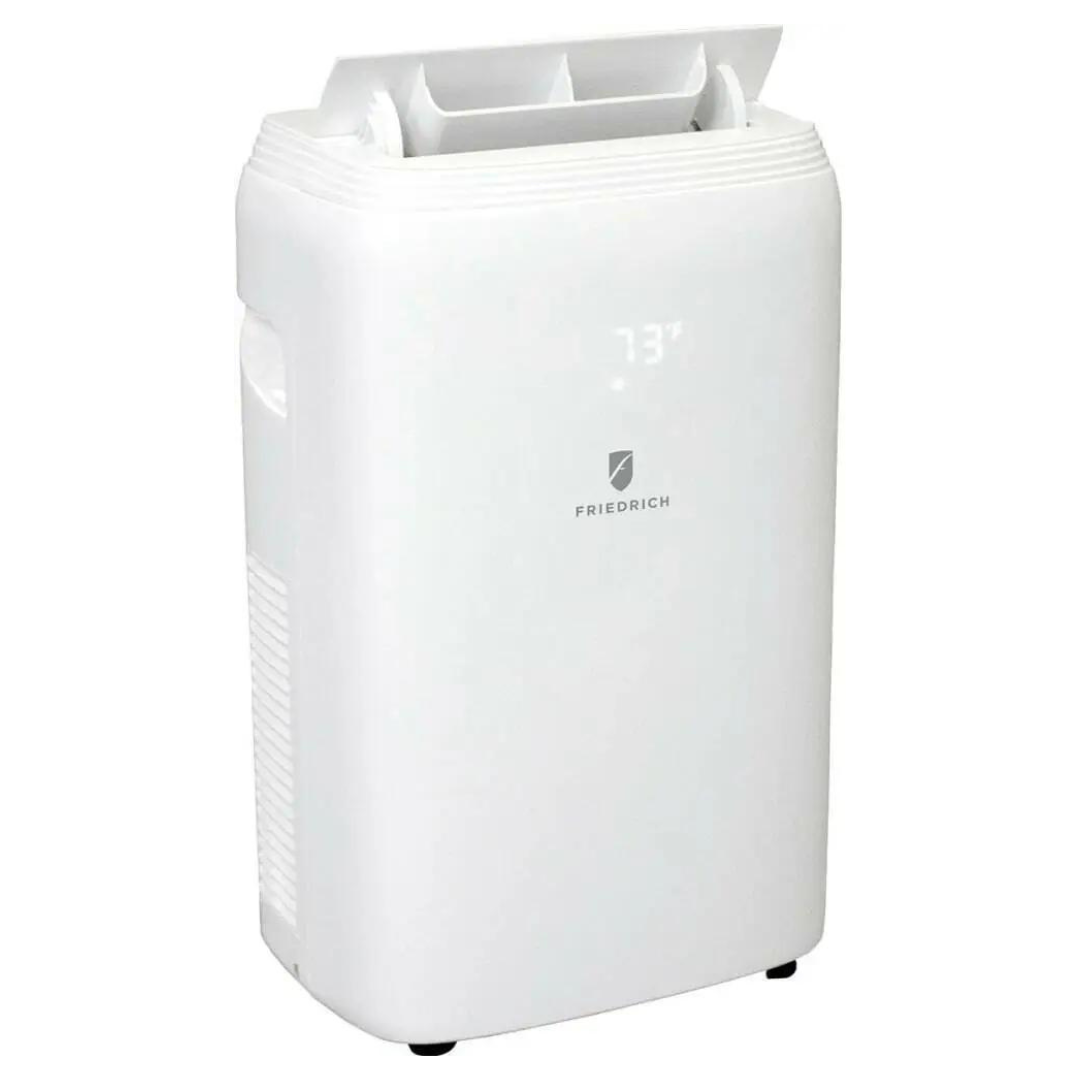 White, portable dehumidifier with digital display.