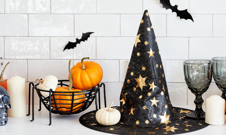 Halloween decorations on white background