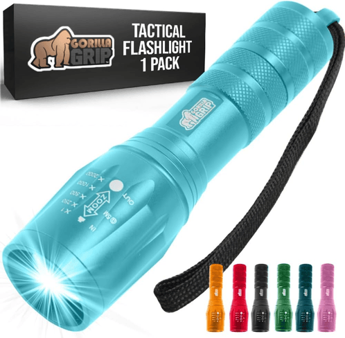 Gorilla Grip Flashlight, 750' Range, $10