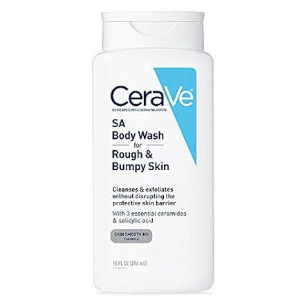 CeraVe SA Body Wash for Rough & Bumpy Skin, cleanses and exfoliates with salicylic acid and three essential ceramides.