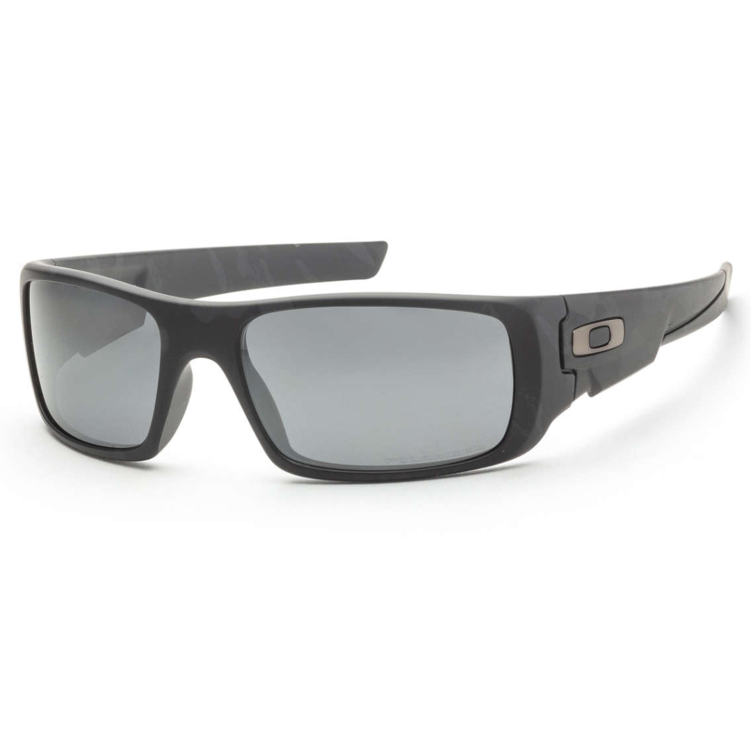 A pair of black, rectangular-framed sunglasses with gray lenses.