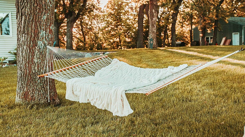 hammock with blanket in backyard