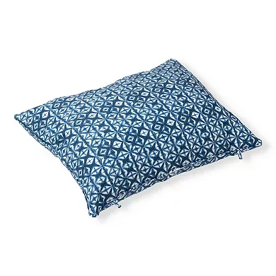 A deep-seat cushion set featuring a blue geometric pattern on the upholstery.