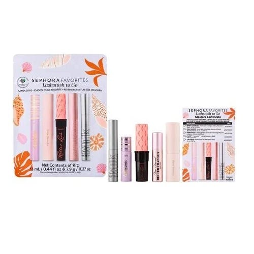 A set of five different mascara tubes from Sephora Favorites collection.