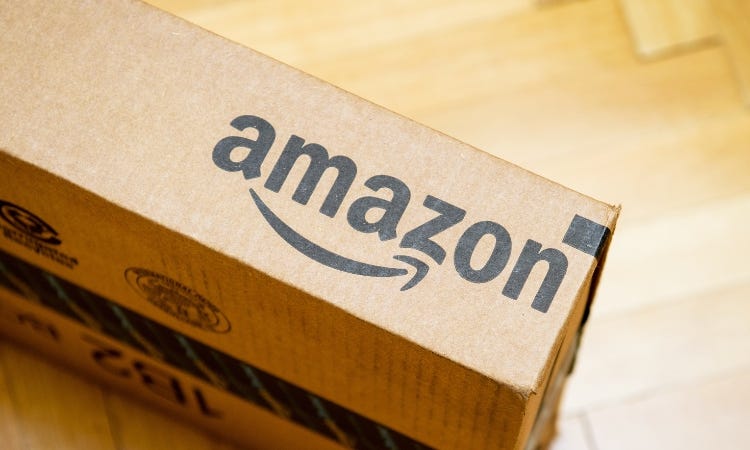 Amazon package on wood background