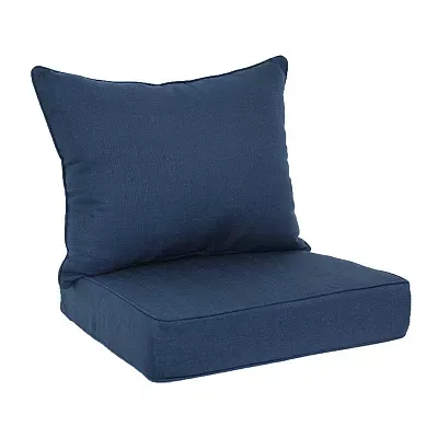 Deep-seat cushion set consisting of one square back cushion and one rectangular seat cushion in a solid blue color.