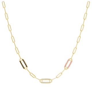 Gold chain necklace with alternating plain and gemstone-studded links.