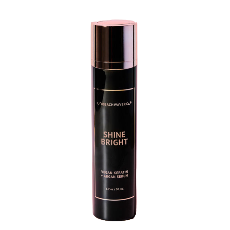 Beachwaver Co. Shine Bright Vegan Keratin + Argan Serum, 1.7 oz (50 mL), is a hair care product designed to enhance shine using vegan keratin and argan oil.