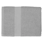 Gray bath towel with a simple textured design and a single stripe detail near the edge.