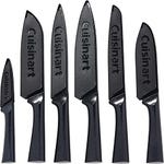 A set of five black Cuisinart knives, including different sizes and blade shapes, with the brand name on the blades.