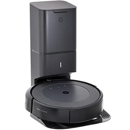 A robotic vacuum and automatic dirt disposal system, featuring a sleek design with a charging and debris collection station.