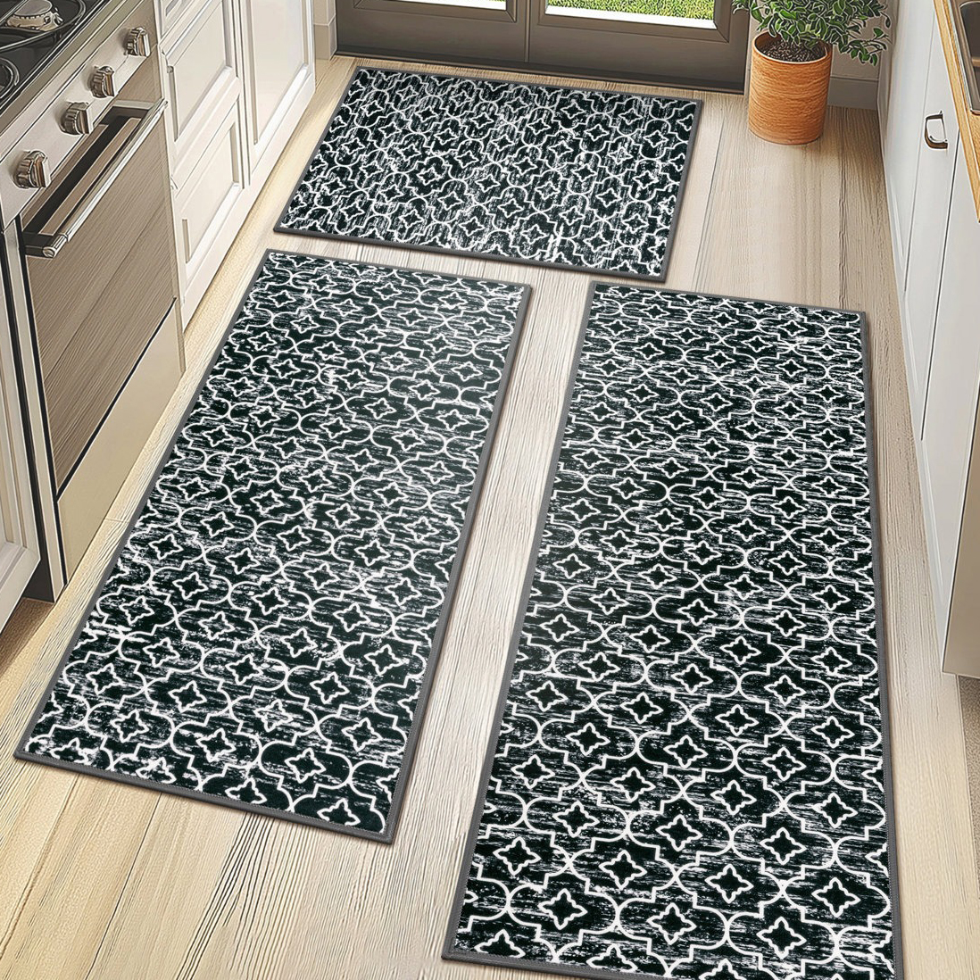 3pk Machine-Washable Kitchen Mats $17 at Brad's Deals