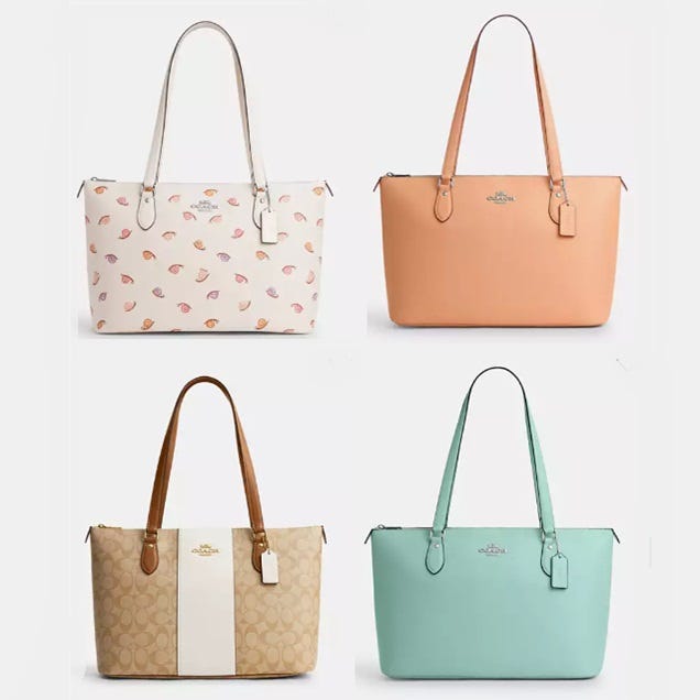Four women's tote bags in varying designs and colors including patterns and solids.