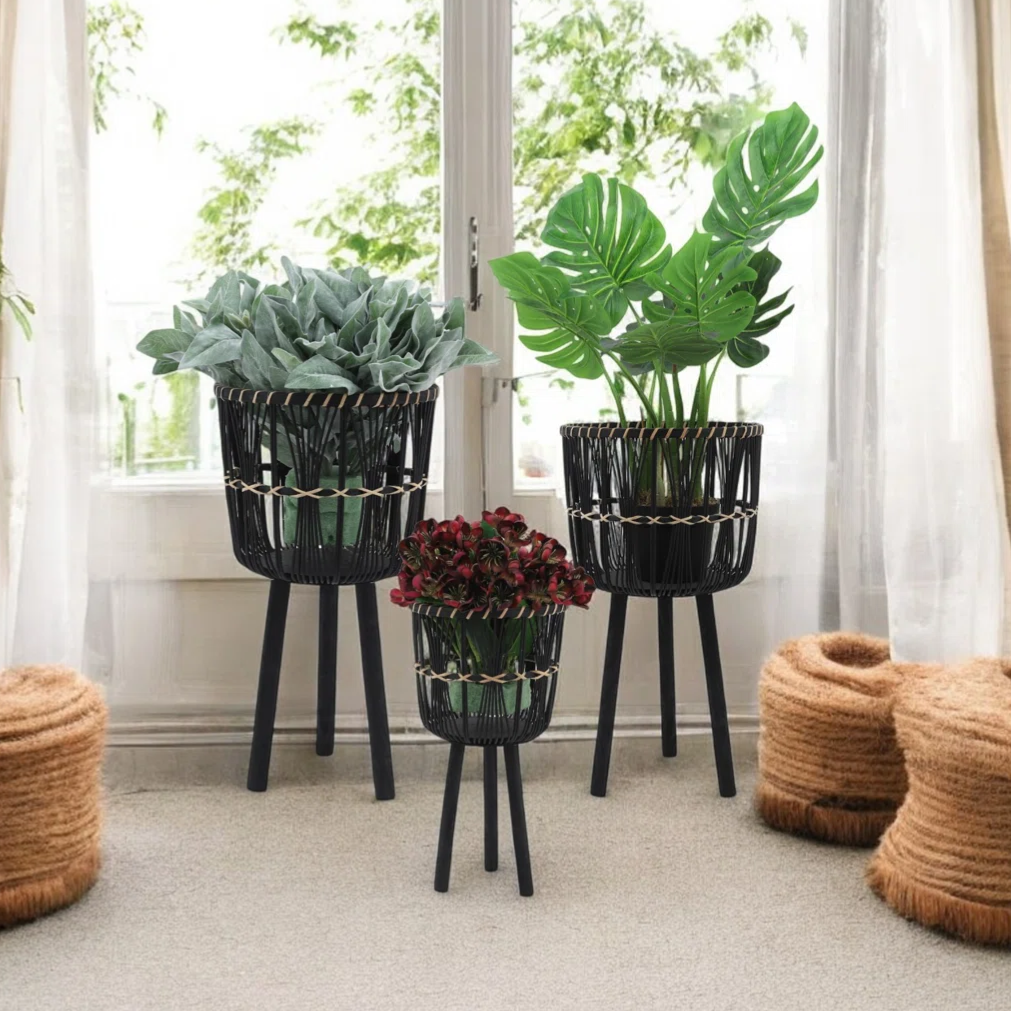 3pc Wicker Planter Stand Set $37