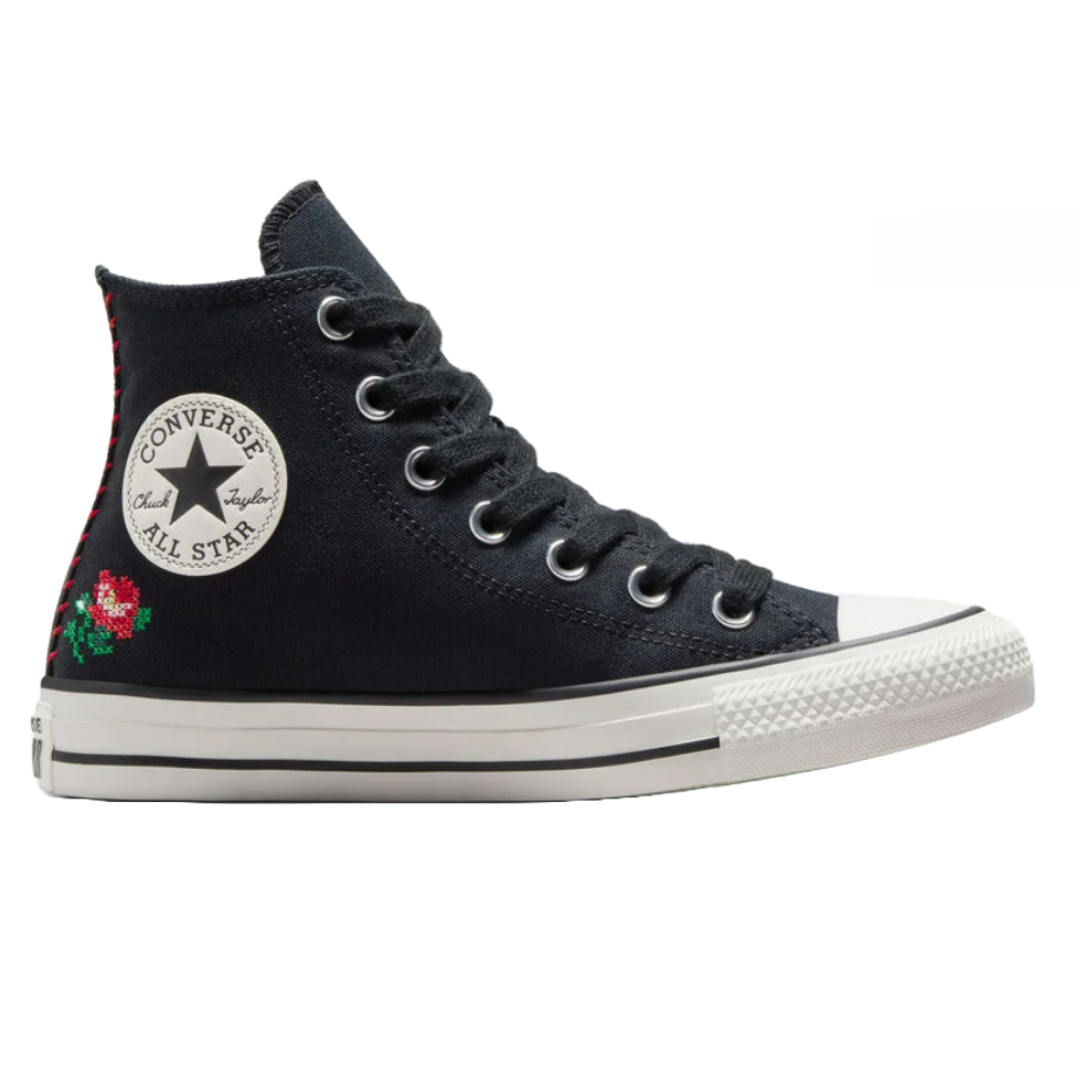 black converse with roses