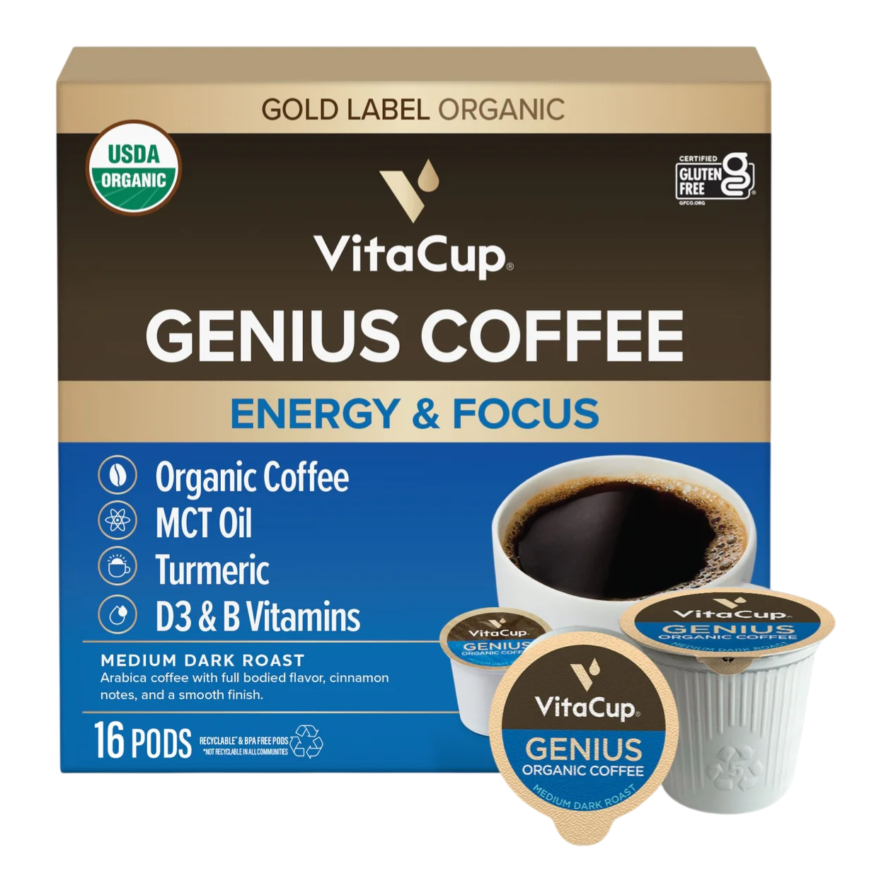 16ct Genius Vitamin Coffee Pods $16 at Brad's Deals