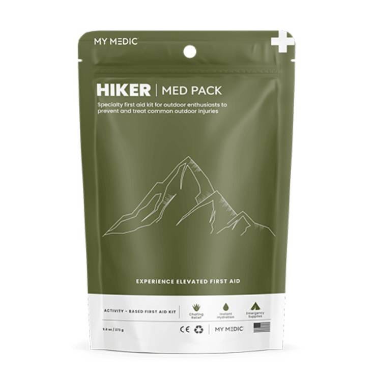 A My Medic Hiker Med Pack, a specialty first aid kit designed for outdoor enthusiasts to prevent and treat common outdoor injuries.