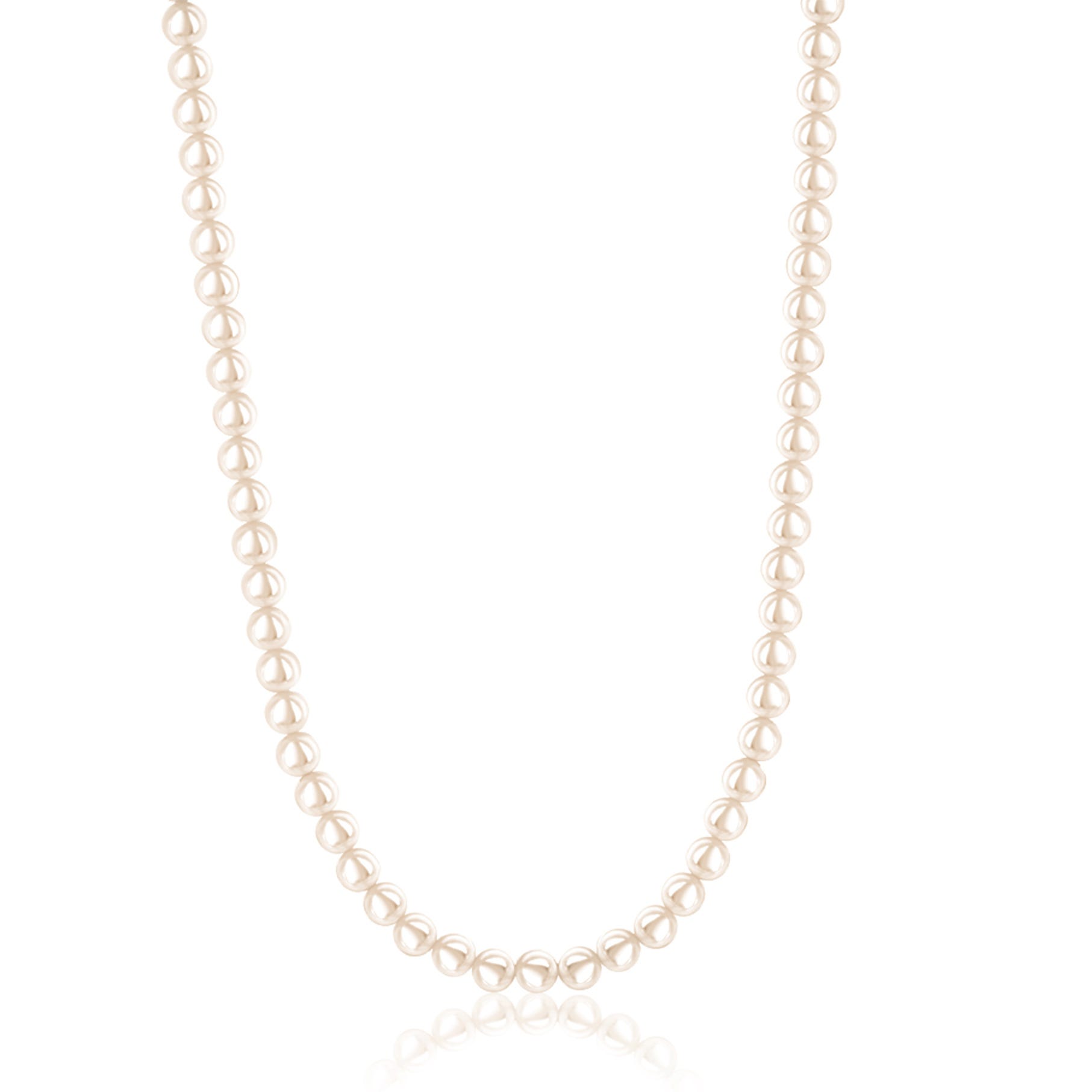 A string of cream-colored pearls forming a classic necklace.