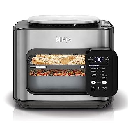 Ninja brand countertop kitchen appliance with a digital display, likely an air fryer or convection oven.