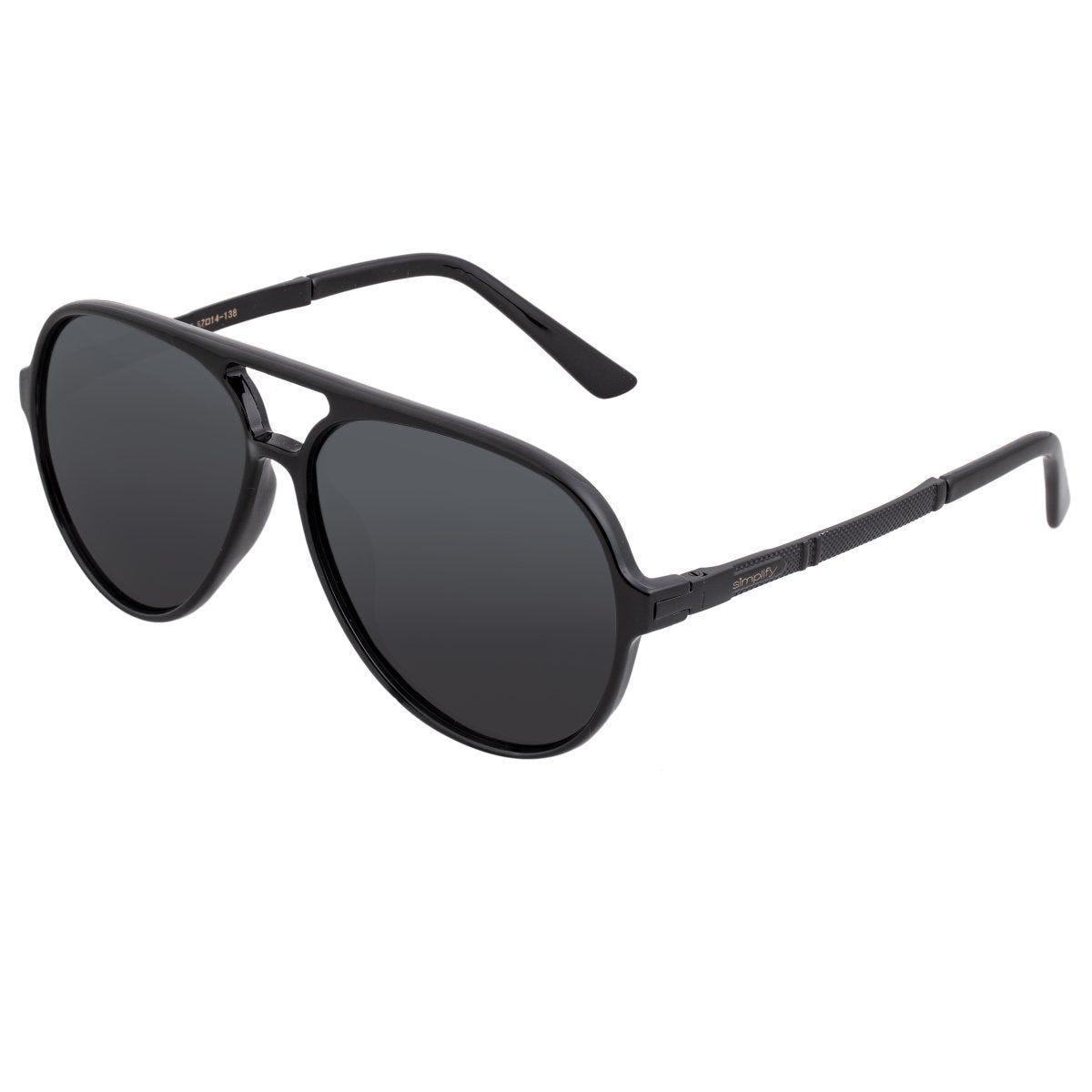 Black polarized sunglasses with ovular lenses and textured arms.