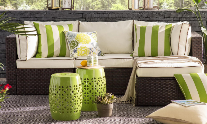 patio furniture green pillows