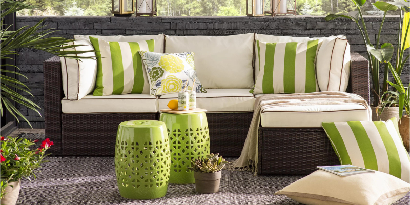 patio furniture green pillows