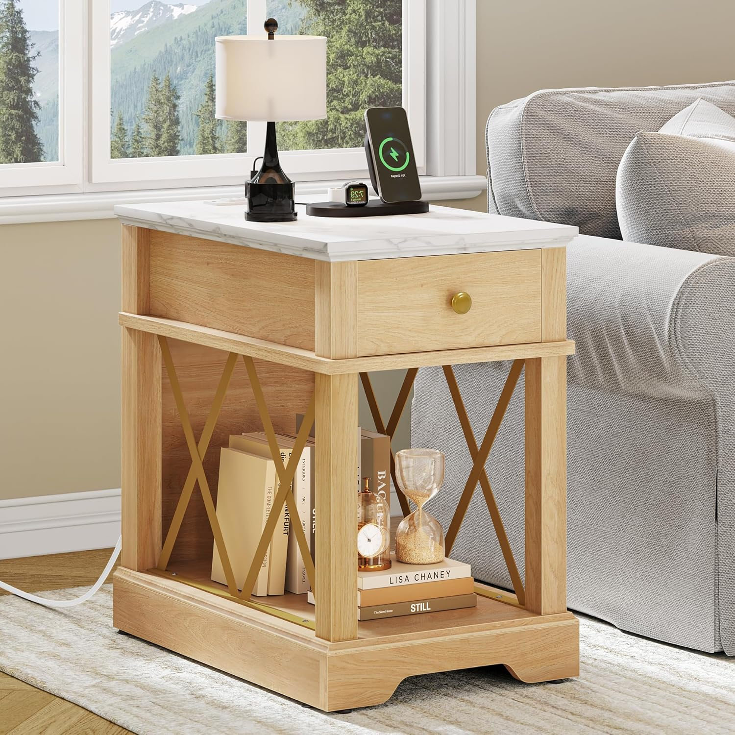Farmhouse End Table with Power $48 at Brad's Deals