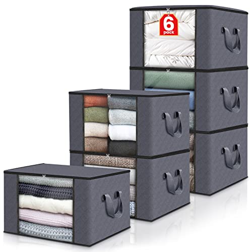 Six gray zippered storage organizers of varying sizes with transparent windows and side handles.