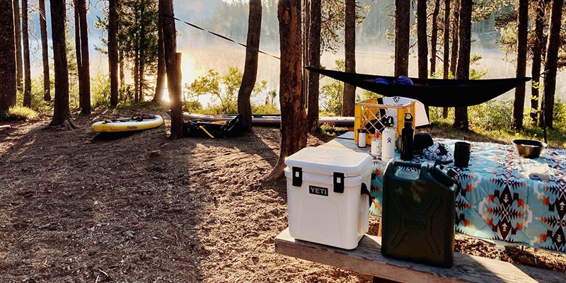 yeti cooler at a campsite