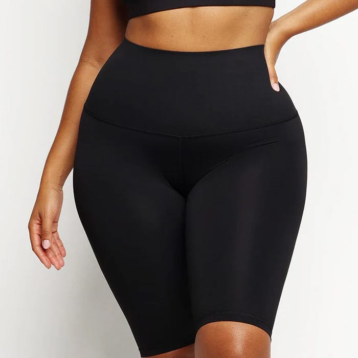 Black high-waisted cycling shorts.