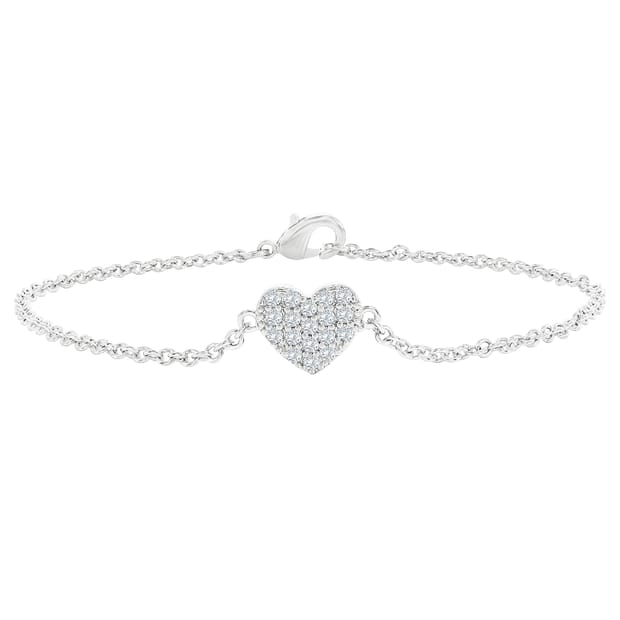 Autism Teacher Pave Heart Bracelet – Silver Plated Crystal Charm Bracelet With Lobster Clasp, 7.5 Inch, Gift For Educators