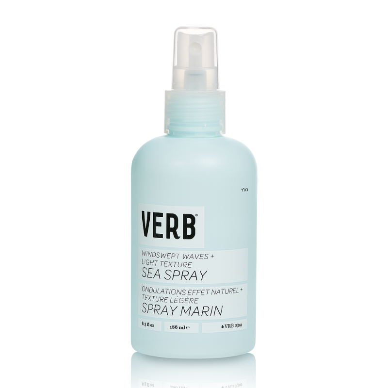 Verb Sea Spray is a 6.3 fl oz (186 ml) hair texturizing spray designed to create windswept waves and light texture.