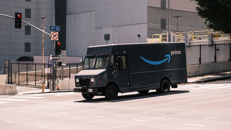 Amazon delivery truck on road